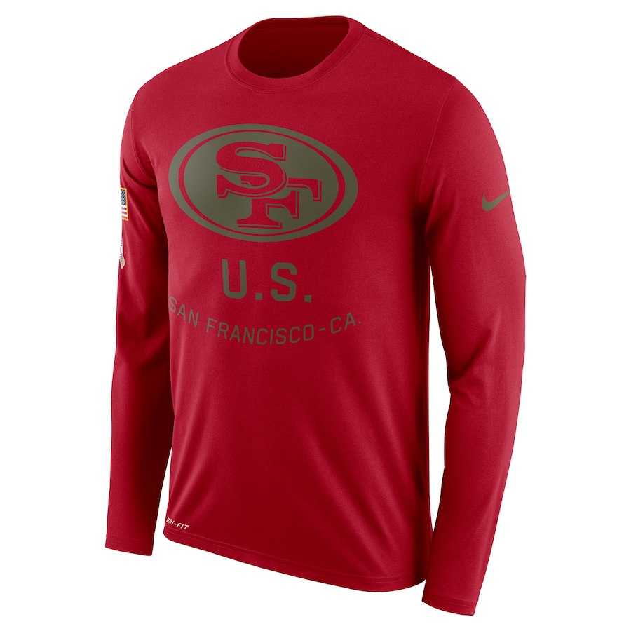 Men's San Francisco 49ers Nike Salute to Service Sideline Legend Performance Long Sleeve T-Shirt Burgundy